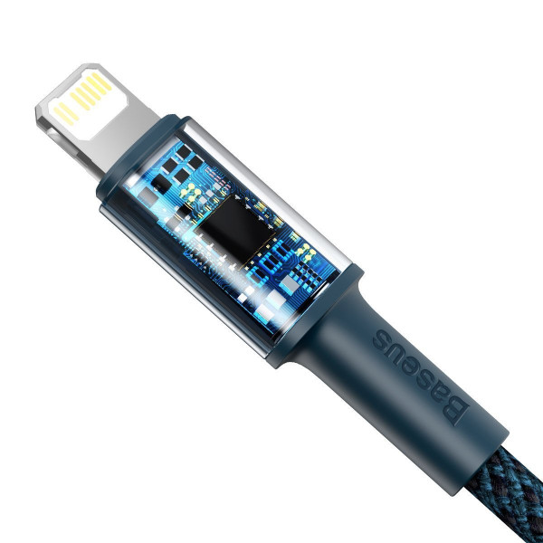 „Baseus“ didelio tankio pintas C tipo kabelis iki „Lightning“ PD 20 W 2 m mėlynas