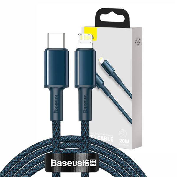 „Baseus“ didelio tankio pintas C tipo kabelis iki „Lightning“ PD 20 W 2 m mėlynas