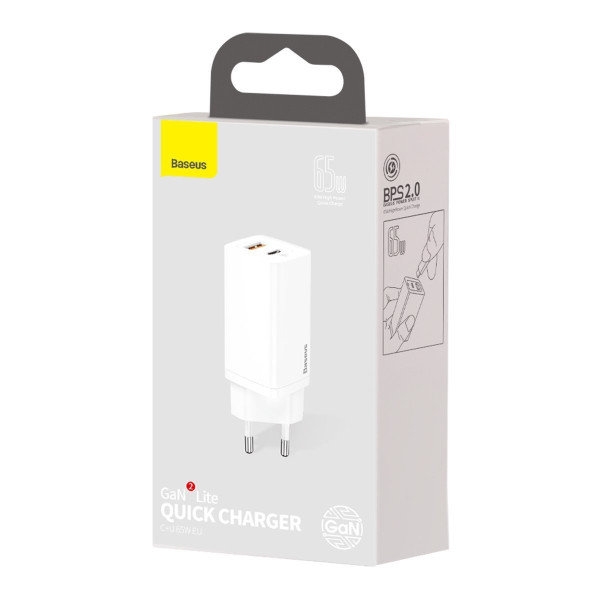 Greitas kelioninis įkroviklis Baseus GaN2 Lite USB+C 65W EU baltas