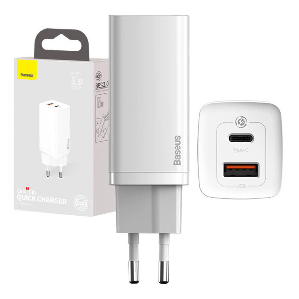 Greitas kelioninis įkroviklis Baseus GaN2 Lite USB+C 65W EU baltas