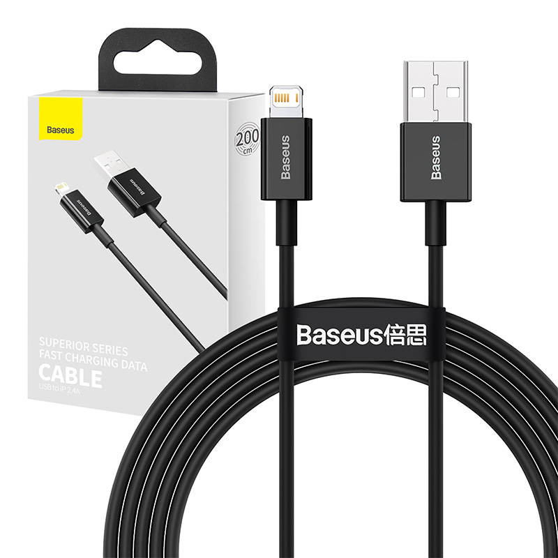 „Baseus Superior“ serijos kabelis iš USB į iP 24A 2m juodas „Baseus Superior“ serijos kabelis iš USB į iP 24A 2m juodas