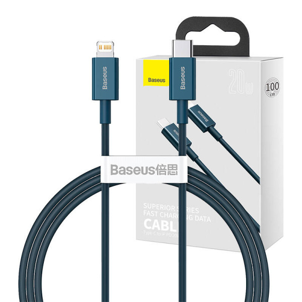 „Baseus Superior“ serijos USB-C laidas iki „iP“ 20 W PD 1 m mėlynas