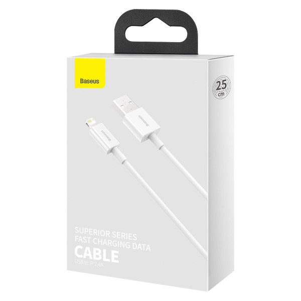 „Baseus Superior“ serijos USB kabelis su „Lightning“ 24 A 025 m baltas