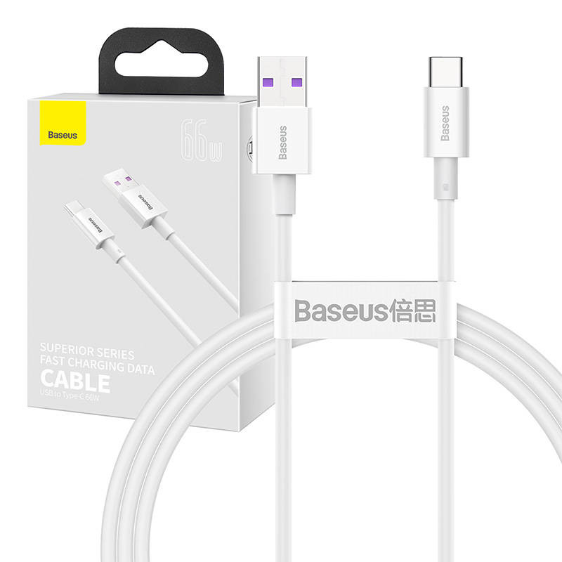 „Baseus Superior“ serijos kabelis iš USB į USB-C 66 W 1 m baltas „Baseus Superior“ serijos kabelis iš USB į USB-C 66 W 1 m baltas
