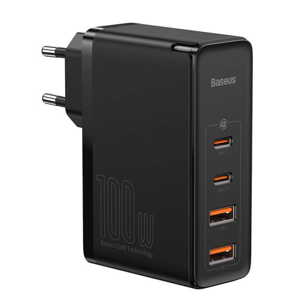 Kelioninis įkroviklis Baseus GaN2 Pro Quick 2x USB + 2x USB-C 100W EU juodas