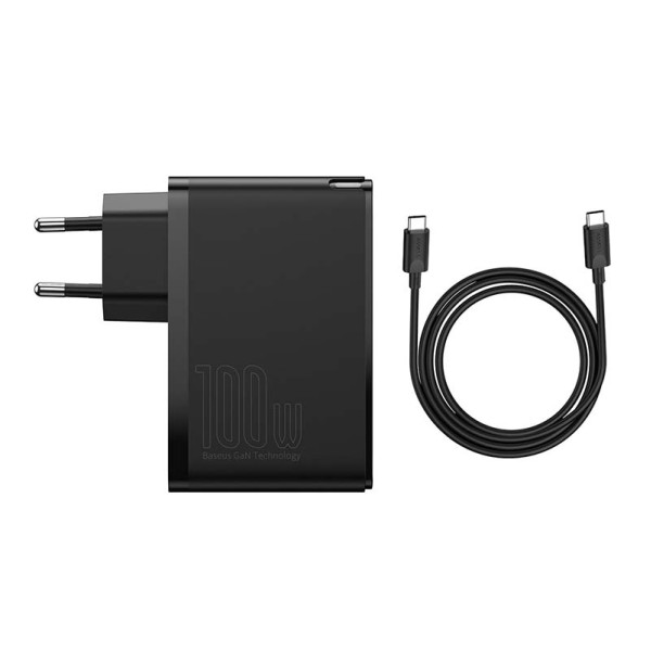 Kelioninis įkroviklis Baseus GaN2 Pro Quick 2x USB + 2x USB-C 100W EU juodas