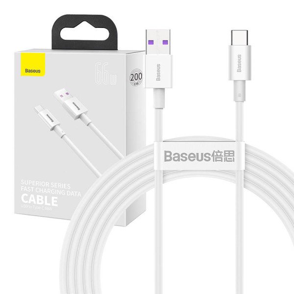 „Baseus Superior“ serijos kabelis iš USB į USB-C 66 W 2 m baltas