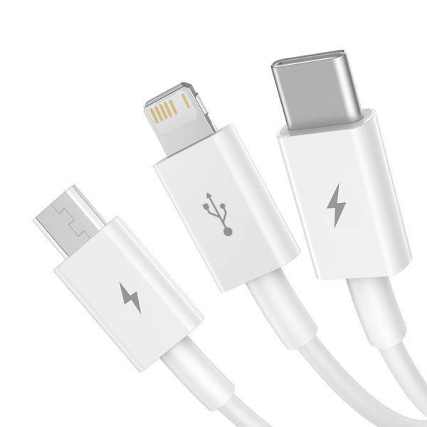 USB kabelis 3in1 Baseus Superior Series USB į mikro USB / USB-C / Lightning 35A 12m balta