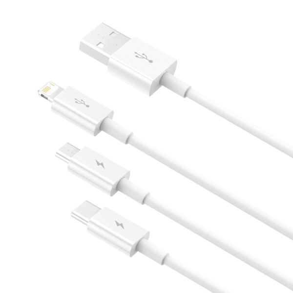 USB kabelis 3in1 Baseus Superior Series USB į mikro USB / USB-C / Lightning 35A 12m balta