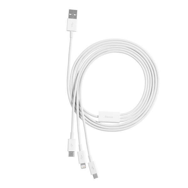 USB kabelis 3in1 Baseus Superior Series USB į mikro USB / USB-C / Lightning 35A 12m balta