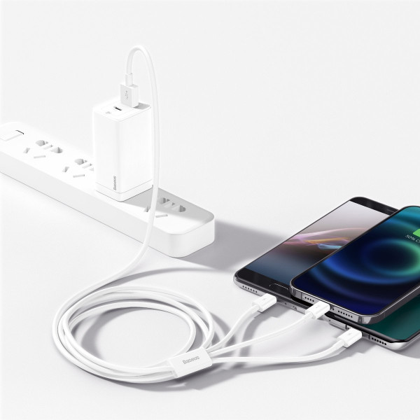 USB kabelis 3in1 Baseus Superior Series USB į mikro USB / USB-C / Lightning 35A 12m balta