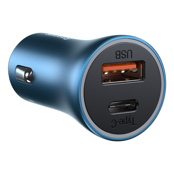 Baseus Golden Contactor Pro automobilinis įkroviklis USB + USB-C QC40+ PD SCP 40W mėlyna + USB-C - žaibo laid