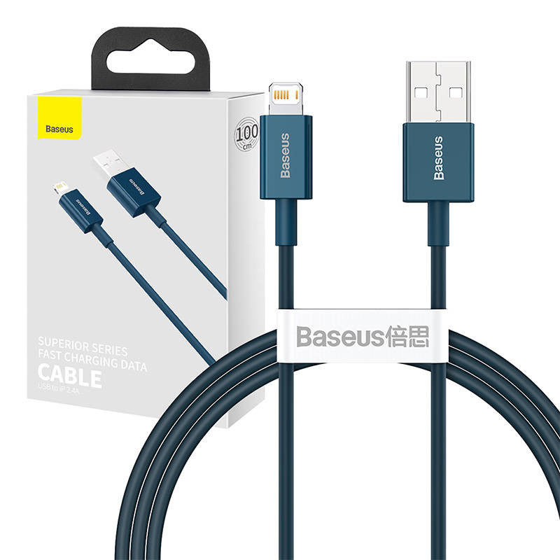 „Baseus Superior“ serijos USB kabelis iki iP 24A 1m mėlynas „Baseus Superior“ serijos USB kabelis iki iP 24A 1m mėlynas