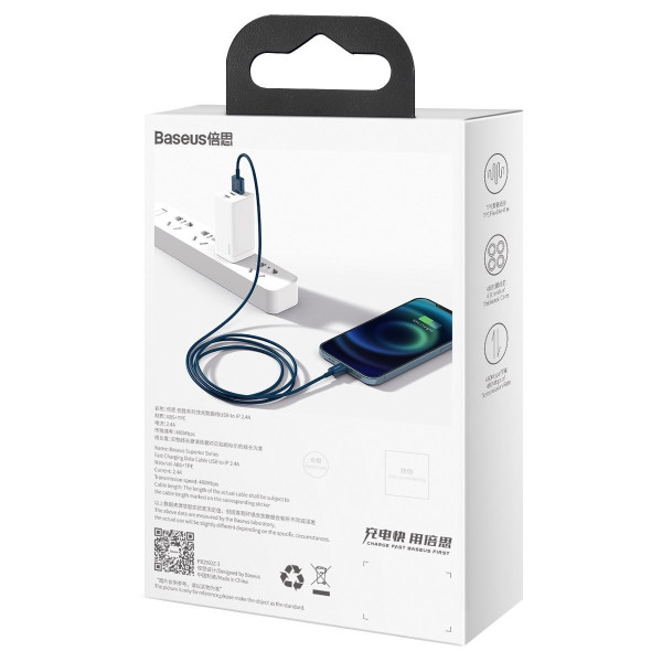 „Baseus Superior“ serijos USB kabelis iki iP 24A 2 m mėlynas