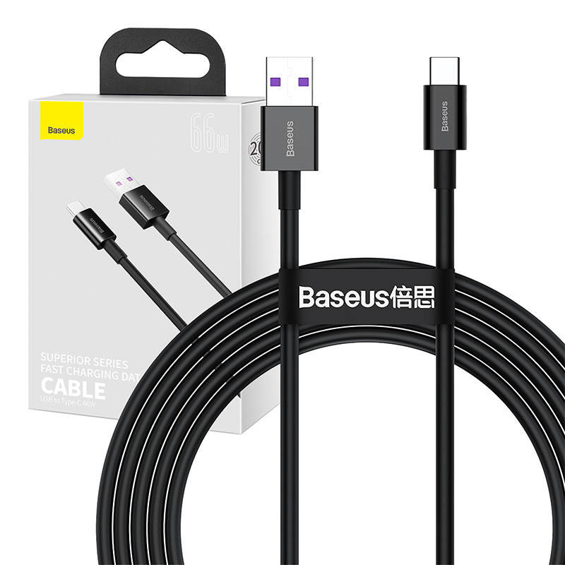 „Baseus Superior“ serijos kabelis iš USB į USB-C 66 W 2 m juodas „Baseus Superior“ serijos kabelis iš USB į USB-C 66 W 2 m juodas