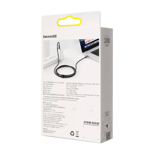 „Baseus“ ekrano kabelis USB-C iki C tipo 100 W 1 m juodas