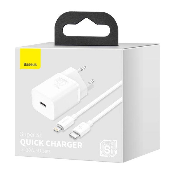 Baseus Super Si Quick Charger 1C 20W su USB-C laidu skirtas Lightning 1m baltas