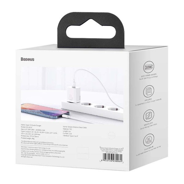 Baseus Super Si Quick Charger 1C 20W su USB-C laidu skirtas Lightning 1m baltas