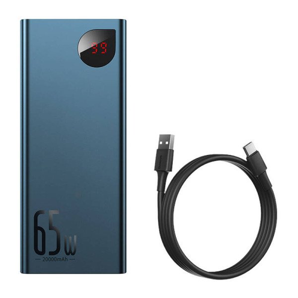 Powerbank Baseus Adaman Metal 20000mAh PD QC 30 65W 2xUSB + USB-C + micro USB mėlyna