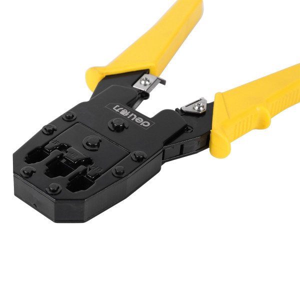 Ethernet Crimper 4/6/8P RJ45/RJ14/RJ12/RJ9 Deli Tools EDL2468 geltona