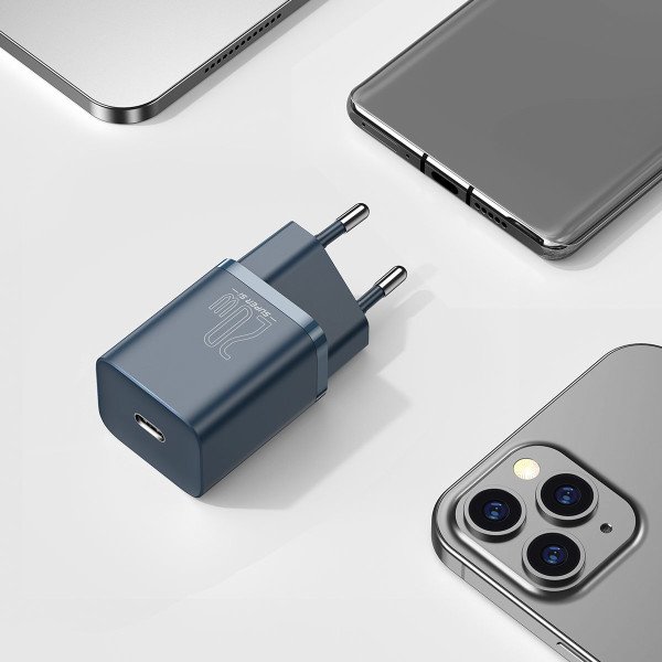 „Baseus Super Si“ greitas įkroviklis 1C 20 W su USB-C laidu skirtas „Lightning“ 1 m mėlynas