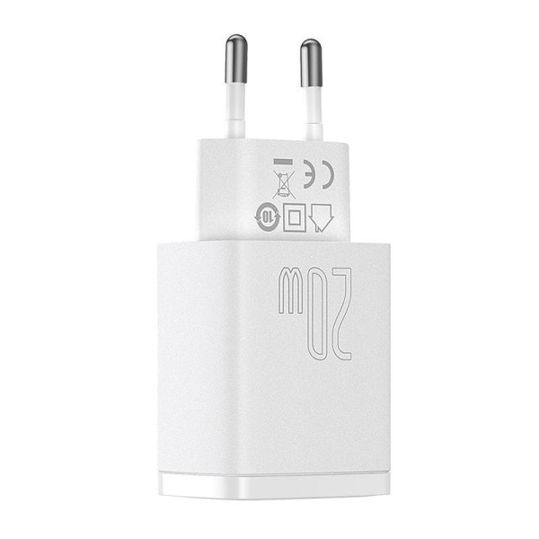 „Baseus“ kompaktiškas greitas įkroviklis USB USB-C 20 W balta