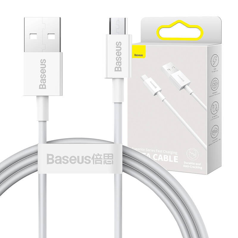 „Baseus Superior“ serijos kabelis iš USB į mikro USB 2A 1m baltas „Baseus Superior“ serijos kabelis iš USB į mikro USB 2A 1m baltas