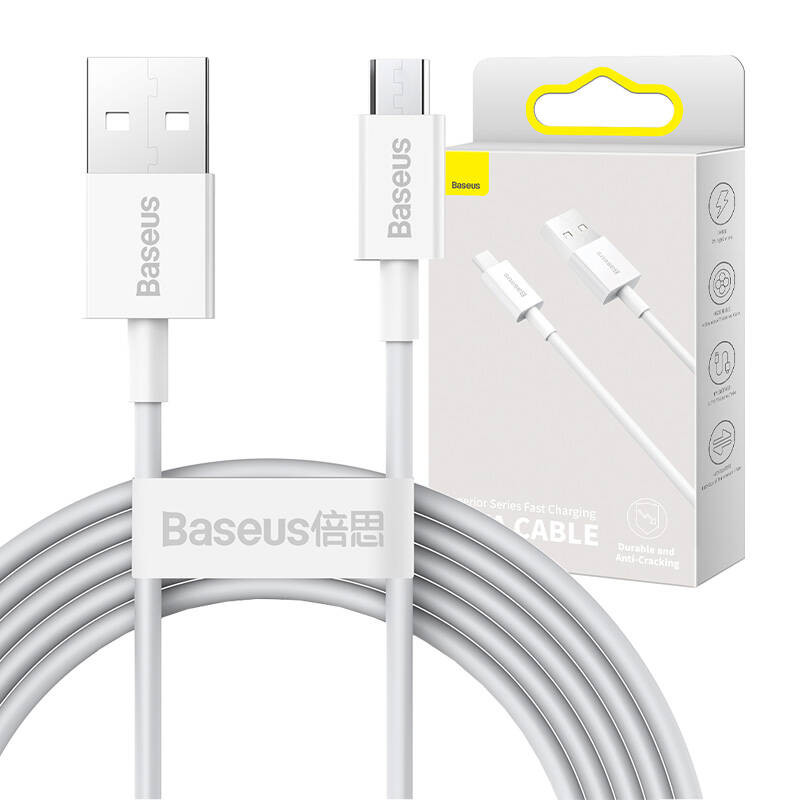 „Baseus Superior“ serijos kabelis iš USB į mikro USB 2A 2m baltas „Baseus Superior“ serijos kabelis iš USB į mikro USB 2A 2m baltas