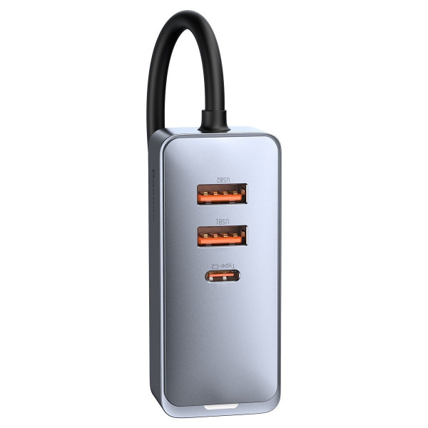 Automobilinis įkroviklis Baseus Share Together su ilginamuoju laidu 2x USB 2x USB-C 120W pilka