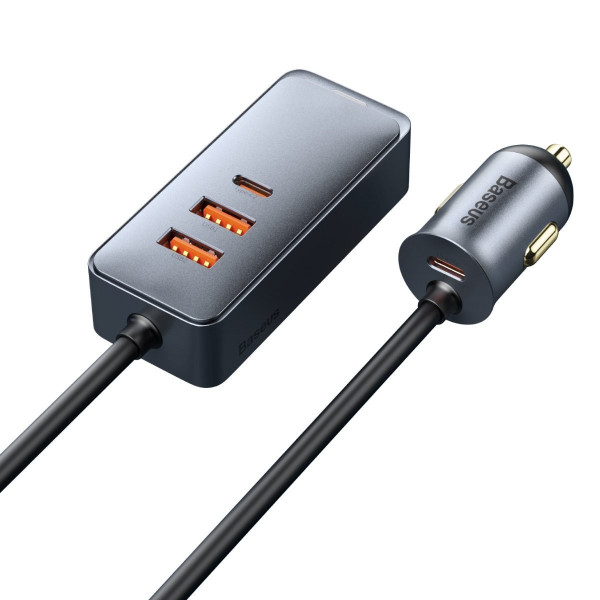Automobilinis įkroviklis Baseus Share Together su ilginamuoju laidu 2x USB 2x USB-C 120W pilka