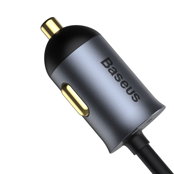 Automobilinis įkroviklis Baseus Share Together su ilginamuoju laidu 2x USB 2x USB-C 120W pilka