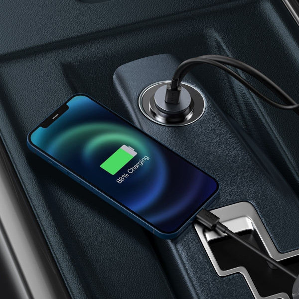 Automobilinis įkroviklis Baseus Share Together su ilginamuoju laidu 2x USB 2x USB-C 120W pilka