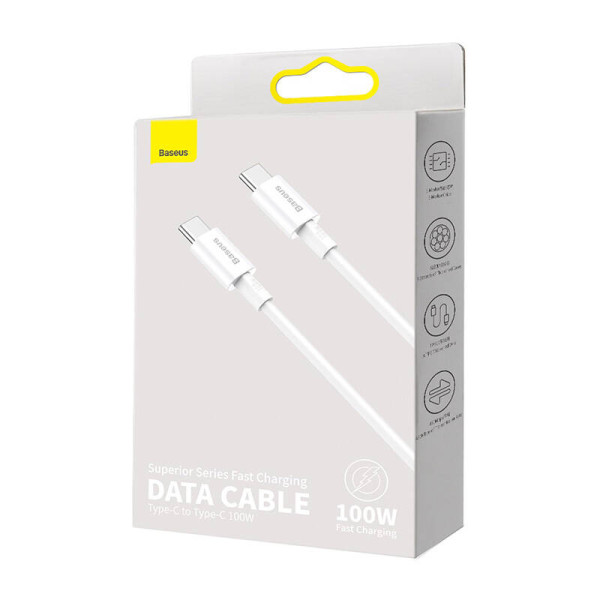 „Baseus Superior“ serijos kabelis iš USB-C į USB-C 100 W 2 m baltas