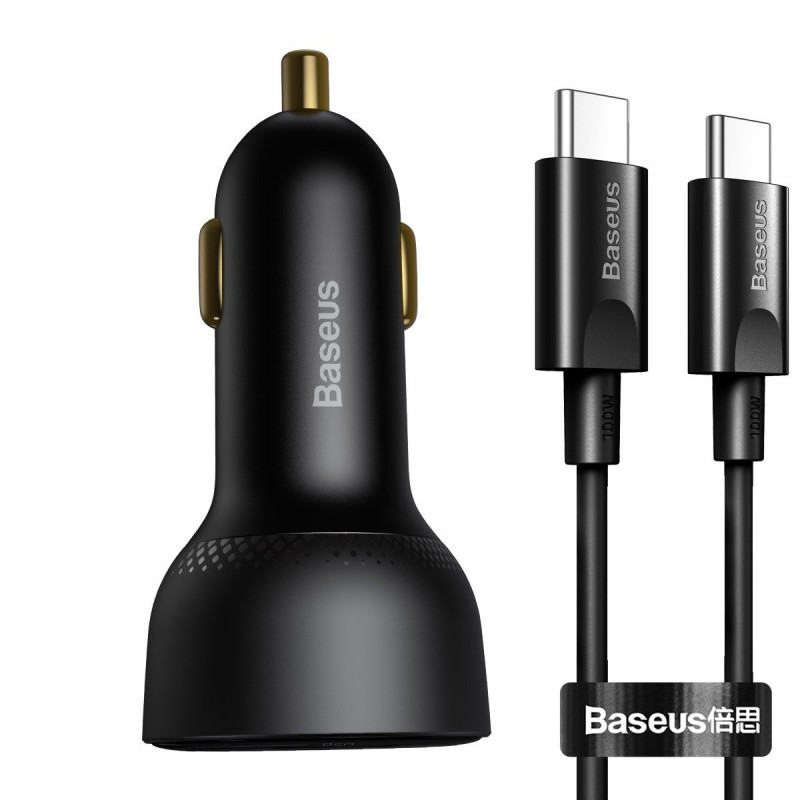 Automobilinis įkroviklis Baseus Superme USB USB-C 100W + USB-C laidas juodas Automobilinis įkroviklis Baseus Superme USB USB-C 100W + USB-C laidas juodas