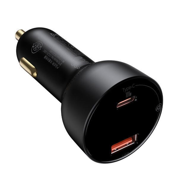 Automobilinis įkroviklis Baseus Superme USB USB-C 100W + USB-C laidas juodas