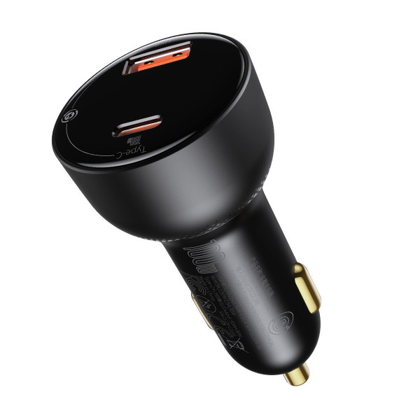Automobilinis įkroviklis Baseus Superme USB USB-C 100W + USB-C laidas juodas
