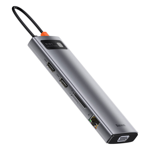 Hub 11in1 Baseus Metal Gleam Series USB-C iki 3x USB 30 + 2x HDMI + USB-C PD + Ethernet RJ45 + microSD/SD + VGA + AUX