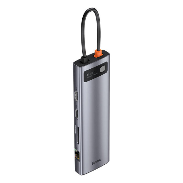 Hub 11in1 Baseus Metal Gleam Series USB-C iki 3x USB 30 + 2x HDMI + USB-C PD + Ethernet RJ45 + microSD/SD + VGA + AUX