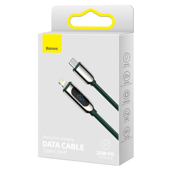 USB-C laidas skirtas Lightning Baseus ekranui PD 20 W 2 m žalias