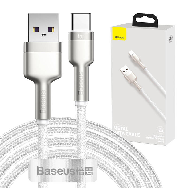 USB laidas skirtas USB-C Baseus Cafule 66W 2m baltas USB laidas skirtas USB-C Baseus Cafule 66W 2m baltas