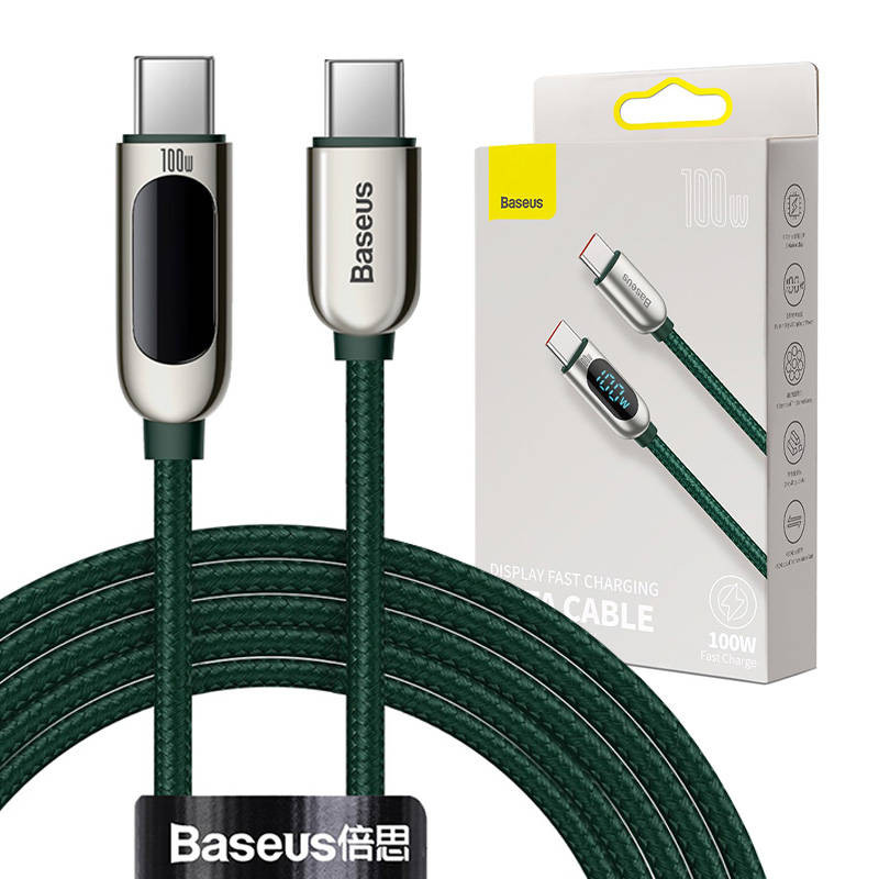 Laidas iš USB-C į USB-C Baseus ekraną 100 W 2 m žalias Laidas iš USB-C į USB-C Baseus ekraną 100 W 2 m žalias