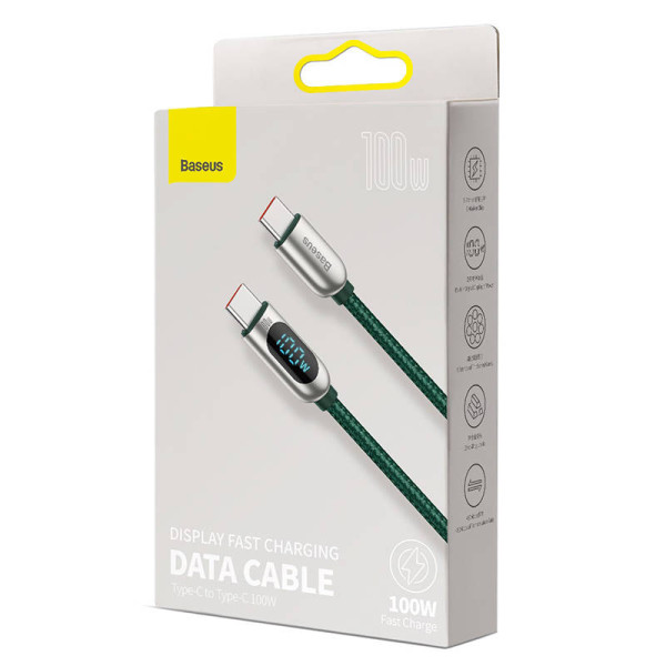 Laidas iš USB-C į USB-C Baseus ekraną 100 W 2 m žalias
