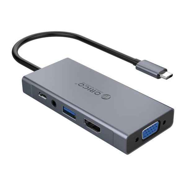 Adapter Hub Orico 5-in-1 HDMI 4K + USB 30 + VGA + AUX + USB-C PD 60W