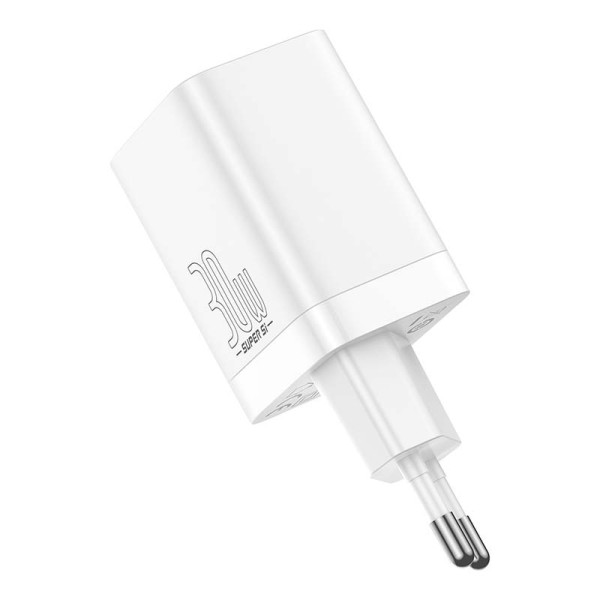 Baseus Super Si Pro greitas įkroviklis USB + USB-C 30W balta