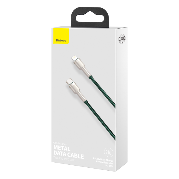 USB-C laidas skirtas Lightning Baseus Cafule PD 20W 1m žalias