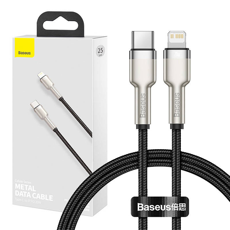 USB-C laidas skirtas Lightning Baseus Cafule PD 20 W 025 m juodas USB-C laidas skirtas Lightning Baseus Cafule PD 20 W 025 m juodas
