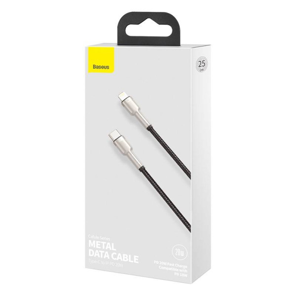 USB-C laidas skirtas Lightning Baseus Cafule PD 20 W 025 m juodas