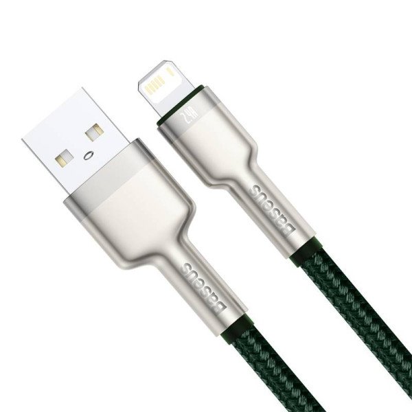 USB laidas skirtas Lightning Baseus Cafule 24A 1m žalias