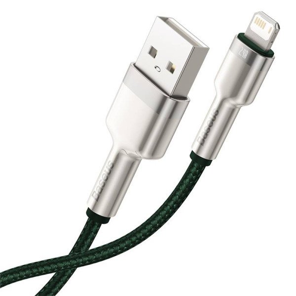 USB laidas skirtas Lightning Baseus Cafule 24A 1m žalias