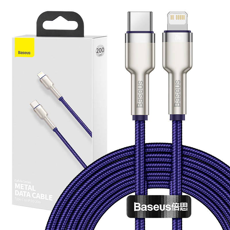 „Baseus Cafule“ serijos USB-C laidas skirtas „Lightning“ 20 W 2 m violetinė „Baseus Cafule“ serijos USB-C laidas skirtas „Lightning“ 20 W 2 m violetinė